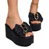 Fashion Big Size Shoes Woman 2025 Slippers Casual Low Platform On A Wedge Butterfly-Knot Rivet Luxury Soft Rome Slides PU Fabric Butterf