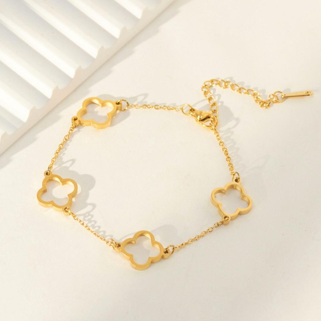 

Htpwe Браслет-набор для ногтей из нержавеющей стали Четырехлистный клевер для женщин с 18-каратным золотым покрытием, для пары, праздничный подарок, браслет-очередь, ежедневный циркон