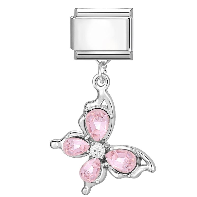 New Sweet Pink Zircon Heart Bows Cherry Moon Star DIY Making Bracelet Women Men Stainless Steel 9mm Italian Charm Links Fit