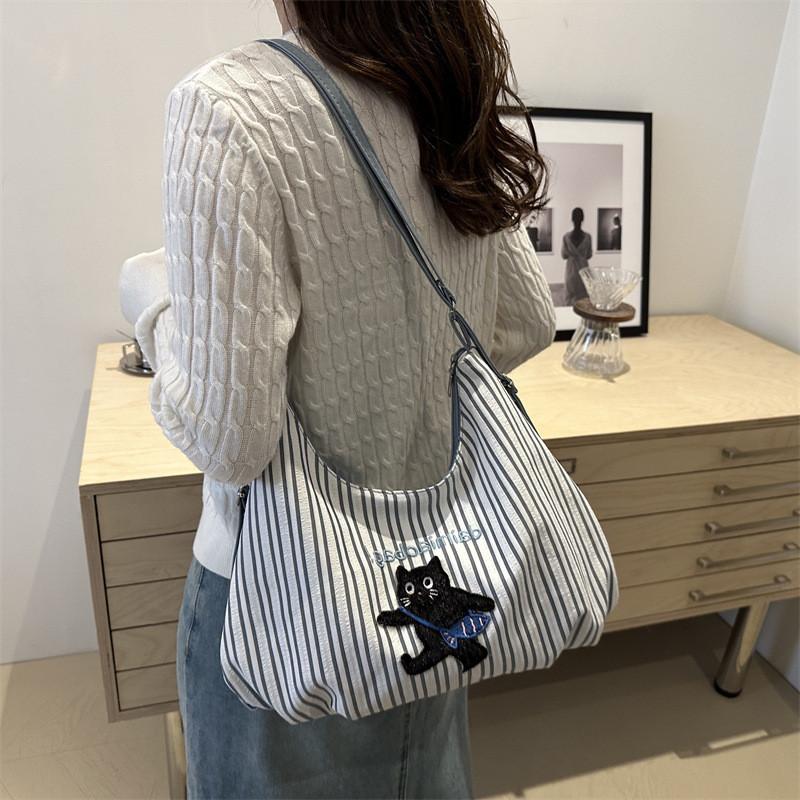 Stylish Large Capacity Blue Canvas Tote Bag For Women Perfect For Autumn Fashion