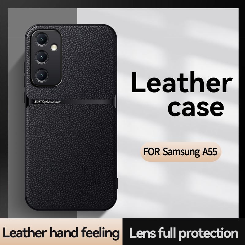 High Grade Luxury Magnetic Car Holder Leather Case For Samsung A55  Silicone Ultrathin Protective Back Cover