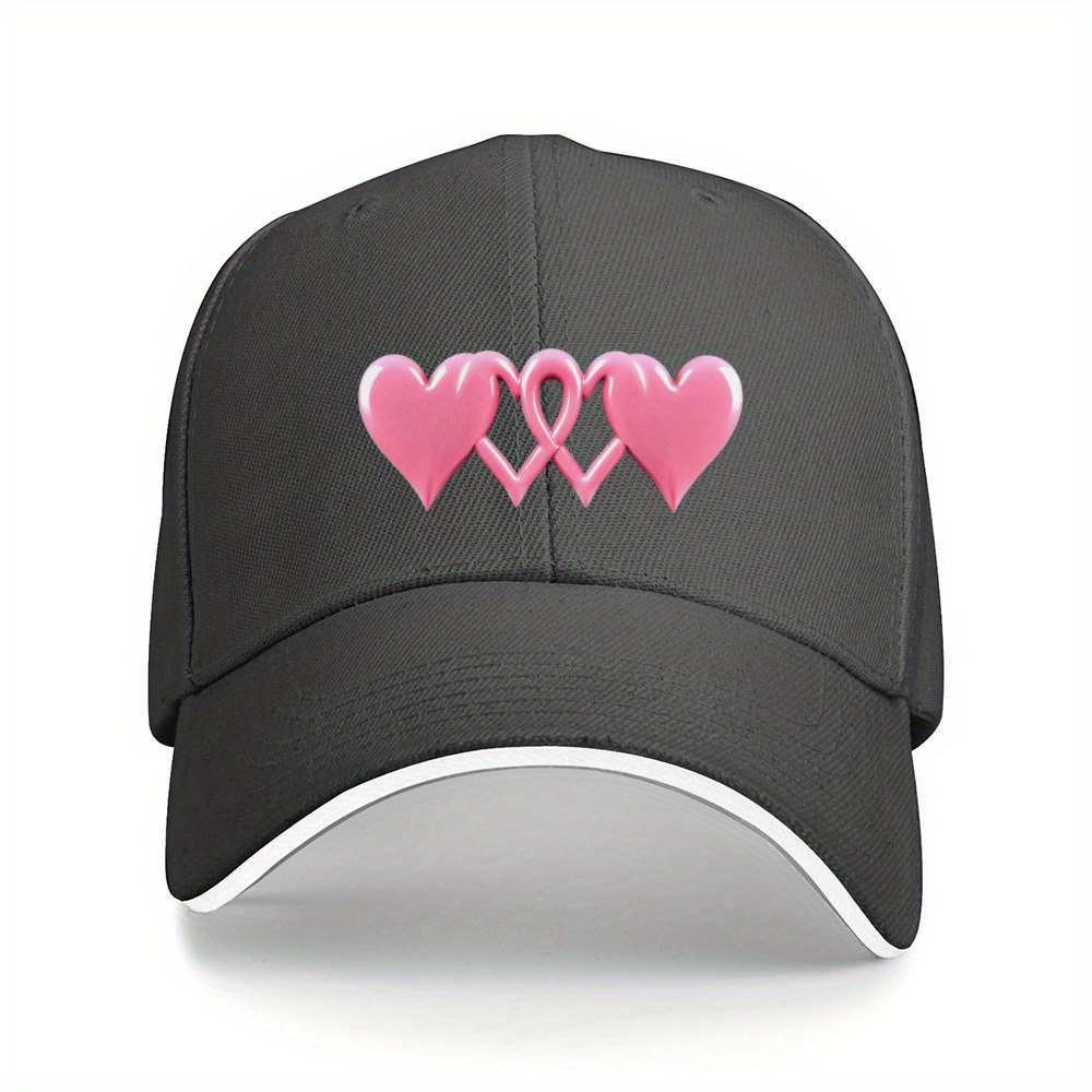 Three Interlocking Pink Hearts Baseball Cap Polyester Casual Adjustable Unisex Gift Baseball Cap