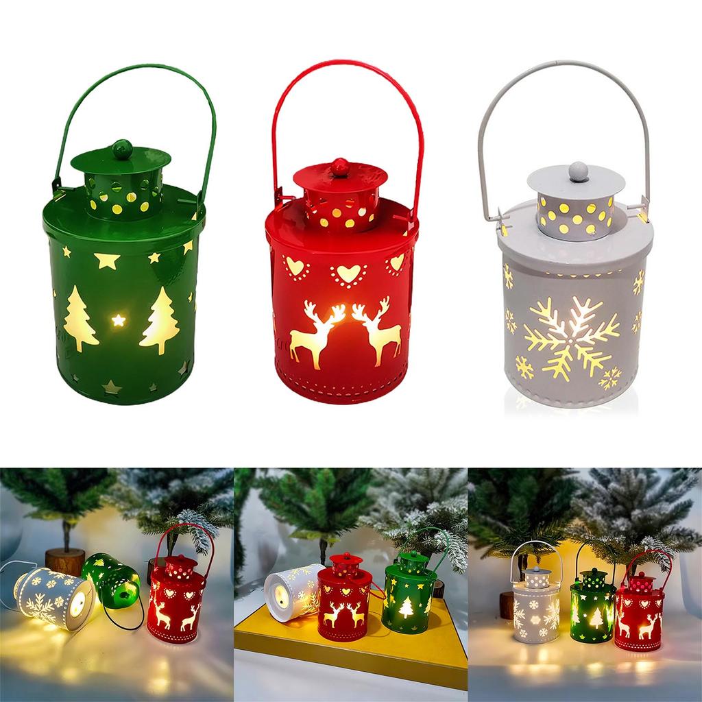Christmas Tabletop Lanterns Vintage Outdoor Candle Decor with LED Lights Perfect Addition to Your Holiday Decor
