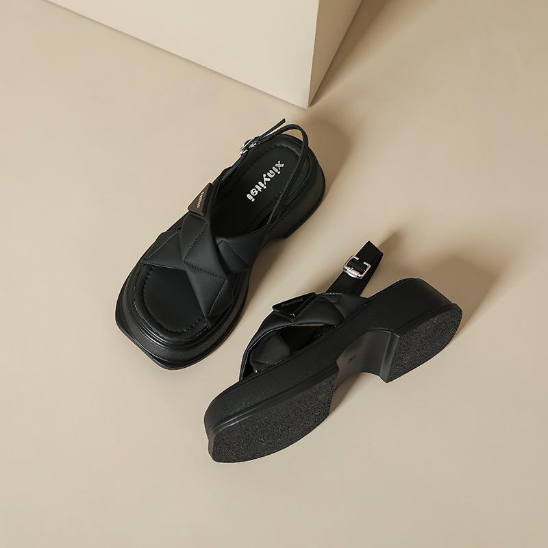 

2025 summer new women s casual sandals wear simple style platform sandals cross belt versatile Roman shoes women 40 чёрный
