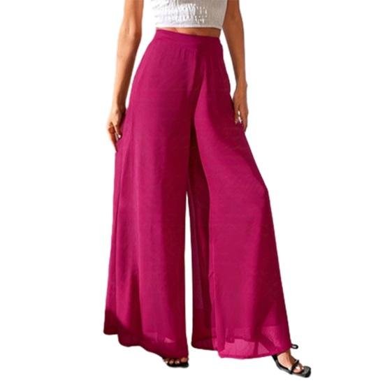 Women Pants Elastic High Waist Wide Leg Loose Fit Casual Trousers Summer Chiffon Long