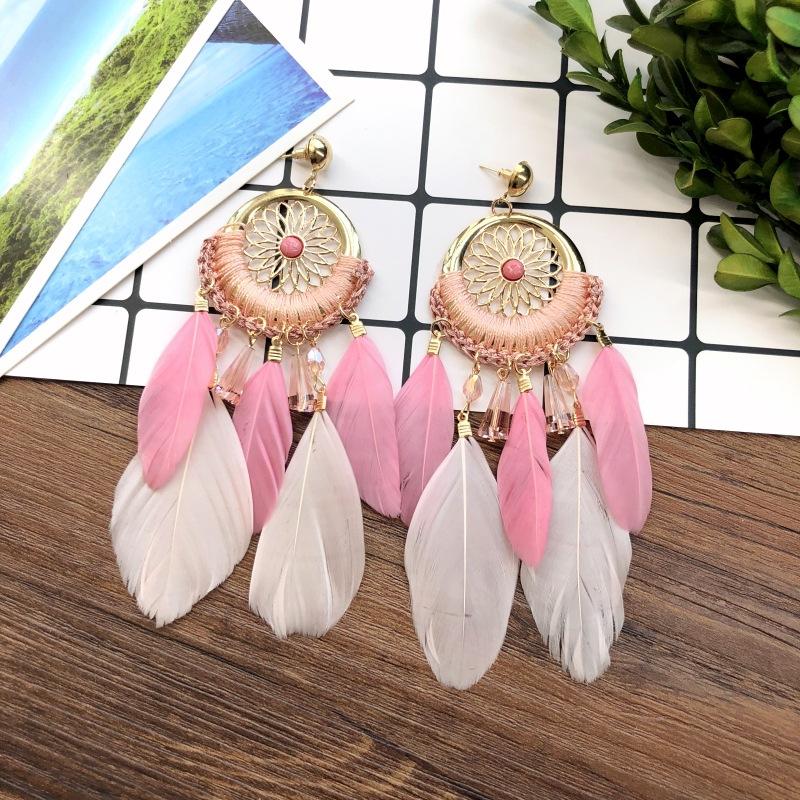 European and Korean Temperament Dream Catcher Element Earrings Female Bohemian Seaside Vacation Feathers Fringed Earrings Versatile Earrings