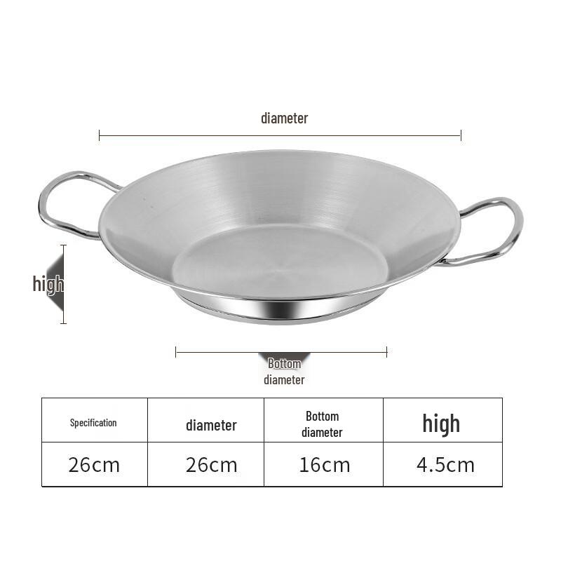 ZISIZ 26cm Stainless Steel Double-Handle Seafood Dry Pot Platter