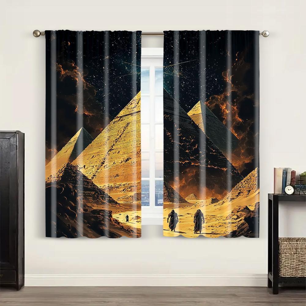 2pc,  Window Curtains Mysterious Egyptian Pyramids Versatile Polyester,Without Electricity Festive Wall Decor Suitable for