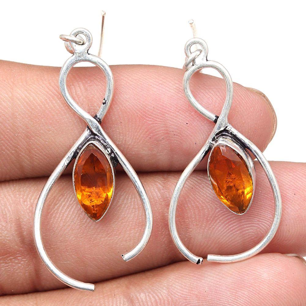 Mozambique Garnet Gemstone Handmade Silver Jewelry Earrings 1.5''