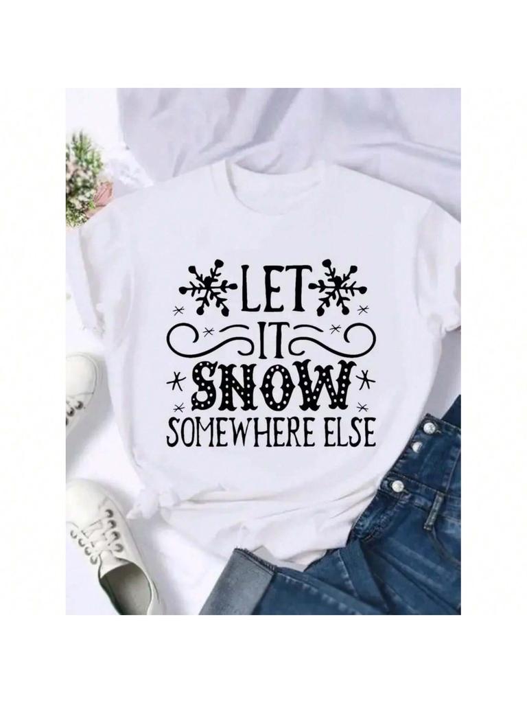 Wounisex Holiday Shirt Clothing Print T Top Merry Christmas Snow Letter New Year Graphic Tee Fashion Female T-Shirts
