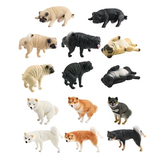 Simulated Dog Model PVC Sleeping Pooping Pug Shiba Figurine Statue Sculpture Home Office Desktop Decoration Ornament Kids Educational Animal Toy