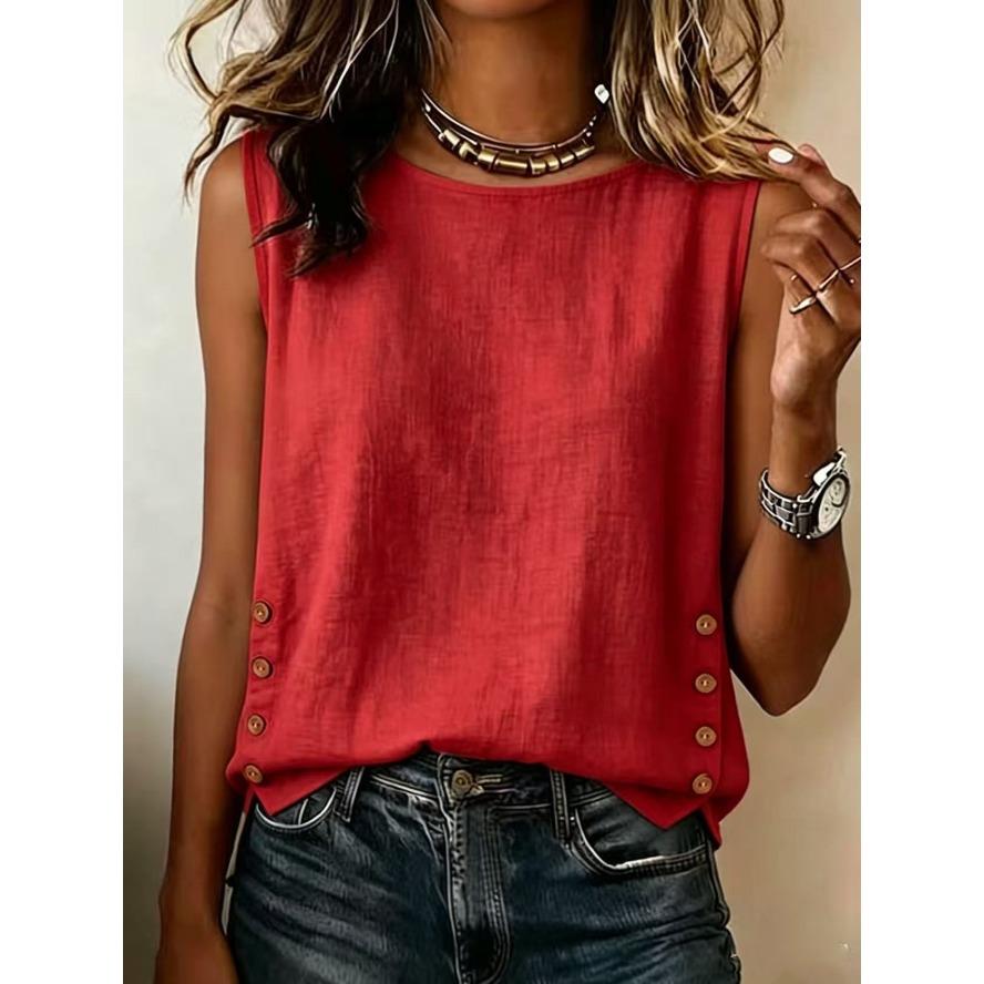 YYFS Camicette e camicie senza maniche con scollo a O con stampa tinta unita primavera estate moda casual da donna