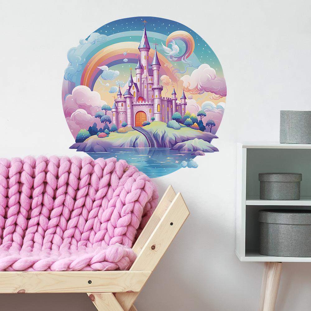 Adesivo da Parete Castello da Sogno Acquerello Cartone Animato Decorazione Parete Camera da Letto Bambini Autoadesivo Dipinto a Mano