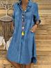 2023 Women's Large Size Solid Color Denim Dress - Casual Style
