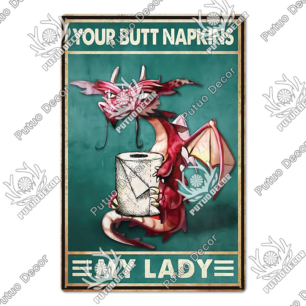 Putuo Decor Funny Cat Tin Sign Girls Flowers Vintage Plaque Metal Sign Retro Skeleton for Garden Farm Home Decoration Wall Decor