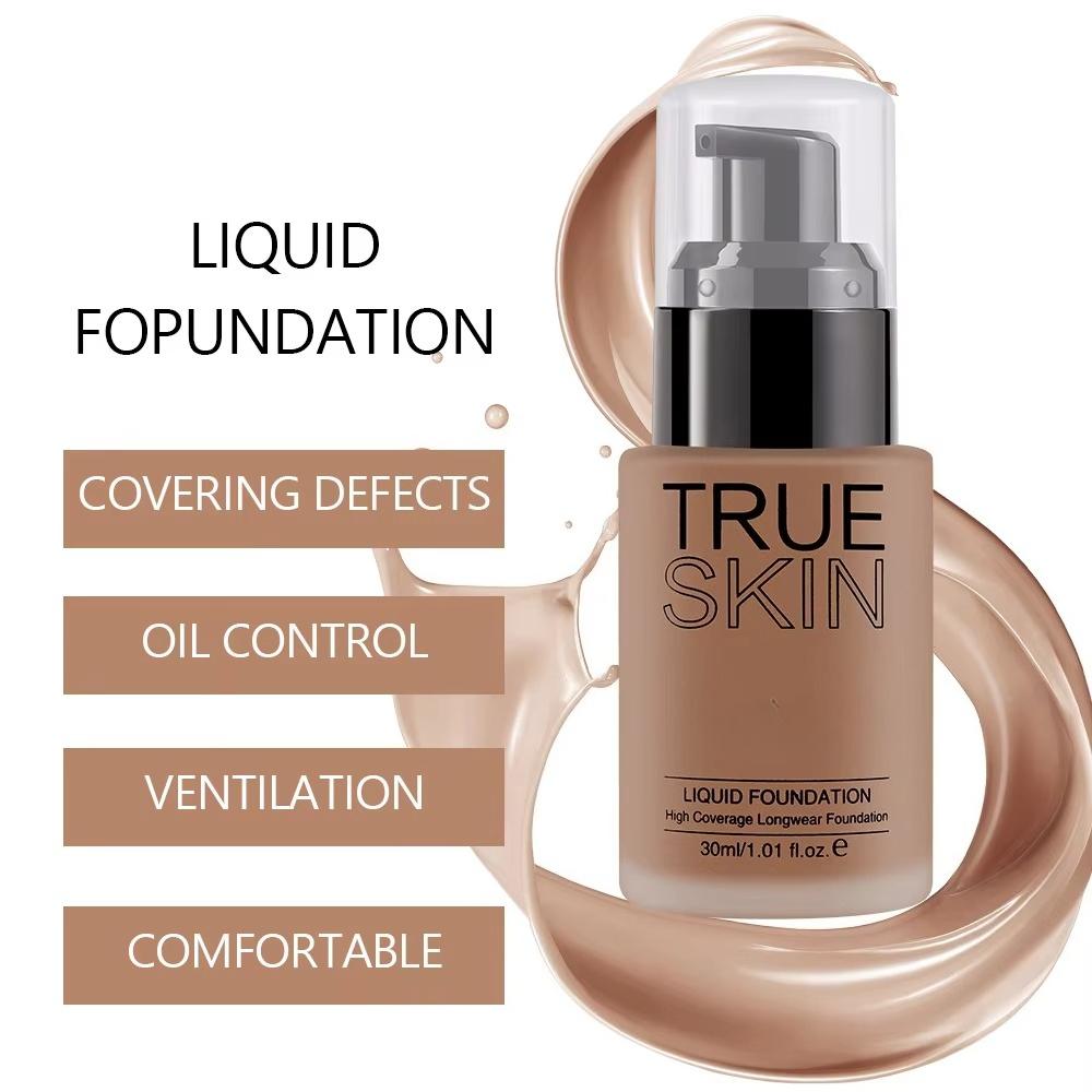 Full Coverage Foundation Deep Brown 30ml Water Based Liquid Makeup Sweatproof Transfer Resistant For A Complexion
