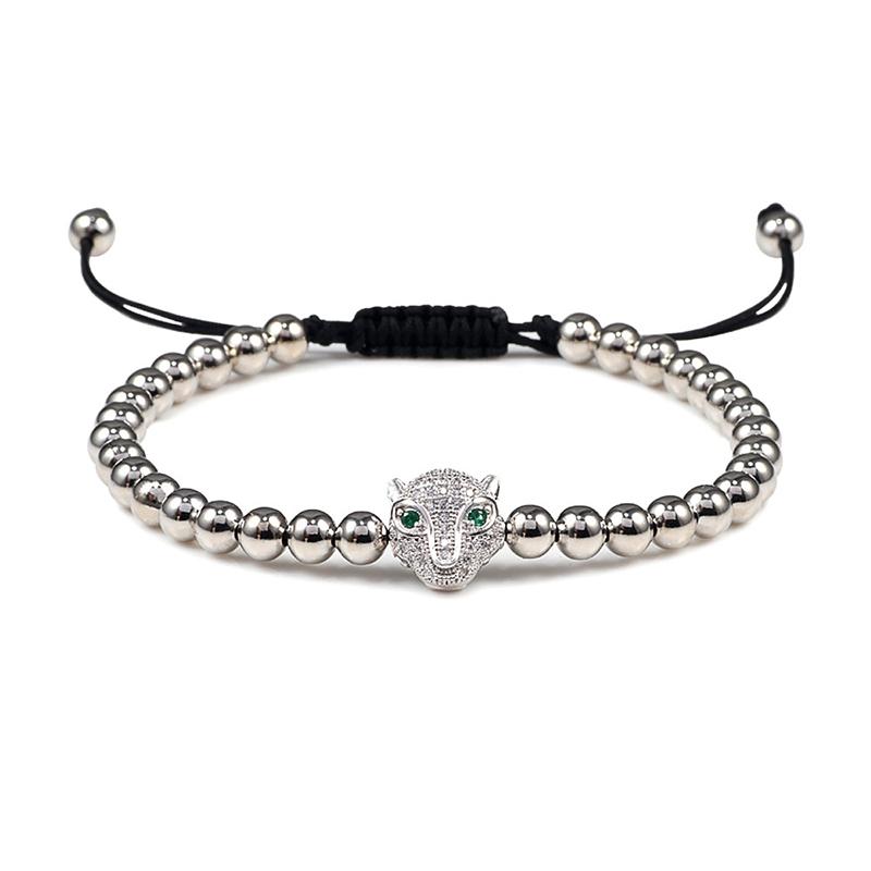 Charm Skull Head Copper Beads Bracelets Handmade Pave CZ Skeleton Crystal Adjustable Bracelet Punk Wrist Jewelry for Women Men