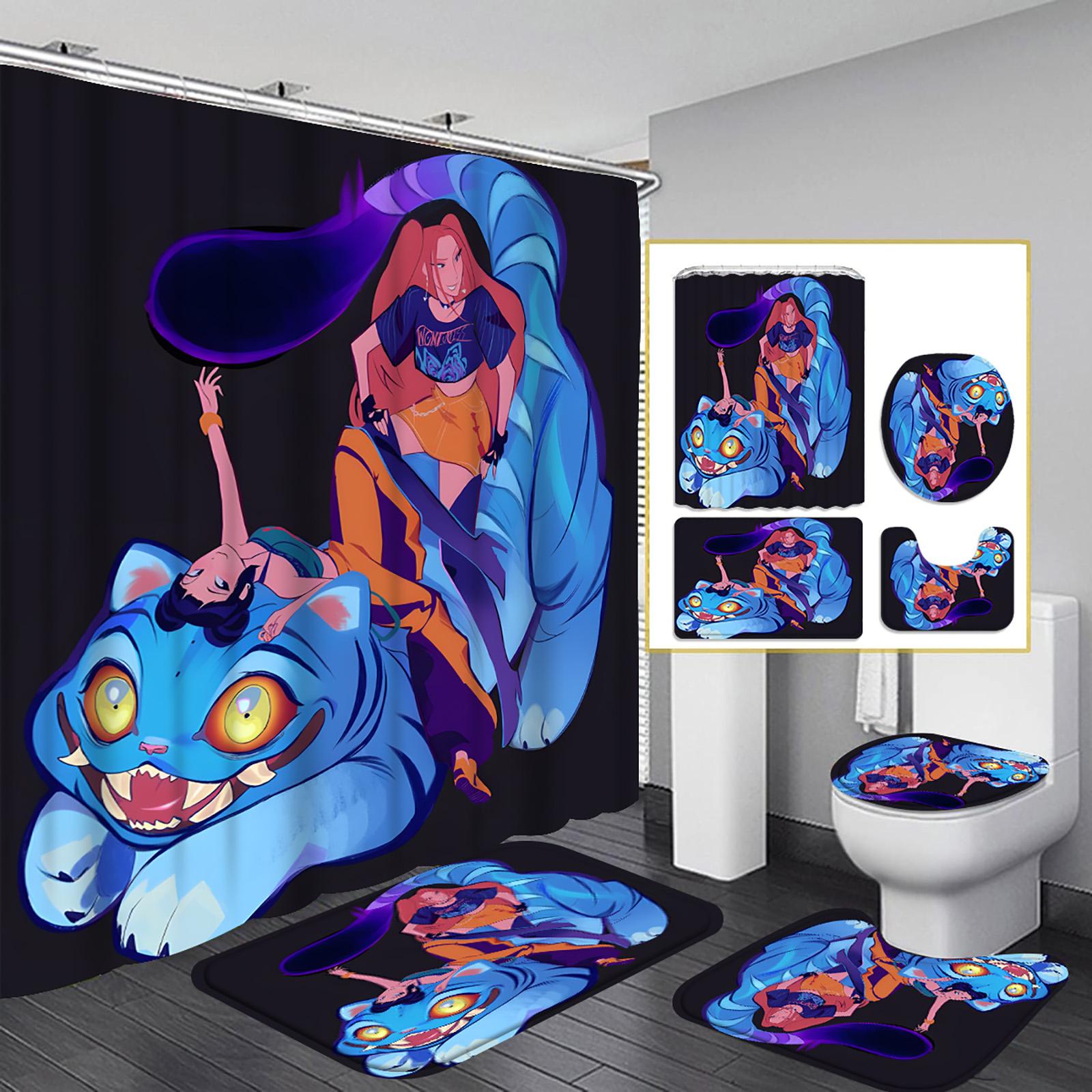 

Комплект из 4 предметов: коврик для ванной с принтом персонажей и штора для душа One Size