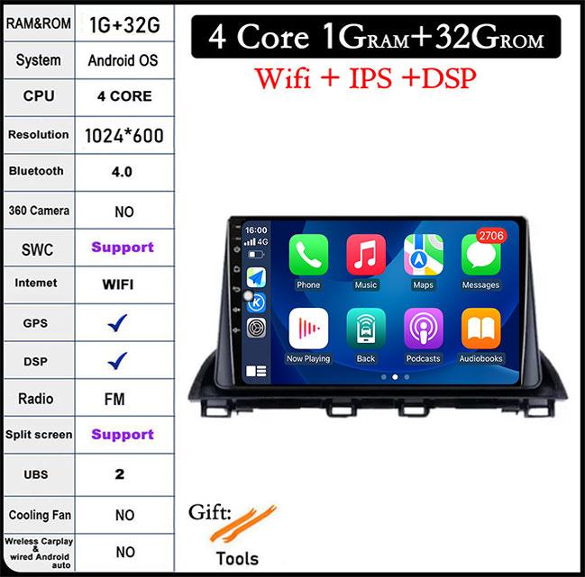 

DSP RDS для Mazda 3 Axela 2014 - 2019 QLED Android 14 WIFI+4G BT автомобильный радиоприемник мультимедиа видеоплеер GPS навигация стерео аудио