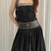 Wide Leather Waist Belt Vintage Women's Dress Belt Retro Cross Rivet Belt  Streetwear
