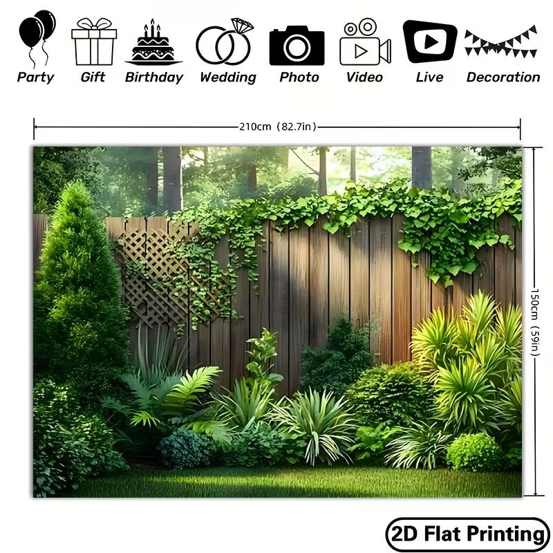 2D Garden Lattice Wood Fence Ivy Green Plant Photo Backdrop Cloth
