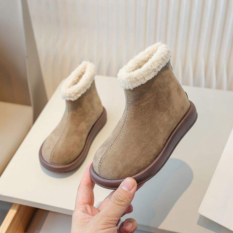 

Корейская версия детских высоких хлопковых ботинок 2025 зима новые вельветовые ботинки на овчине для девочек, теплые зимние ботинки, мужские биркенштоки foot length + 1cm is equal to inner length хаки