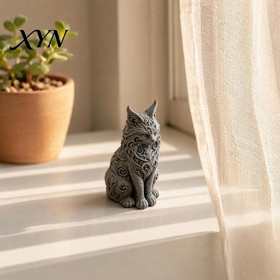 Aesthetic Cat Statue 3D Printed Maine Ornaments, Figurine for Table Decor, Cool Stable Sculpture with Intricate Details, Gifts Mom Women Lovers
