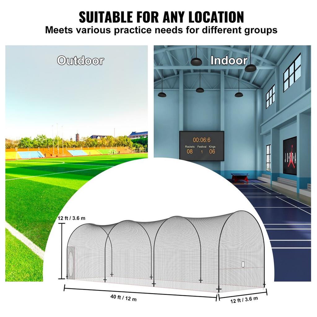 Baseball Batting Cage, Softball and Baseball Batting Cage Net and Frame, Practice Portable Cage Net with Carry Bag, Heavy Duty Enclosed Pitching Cage,