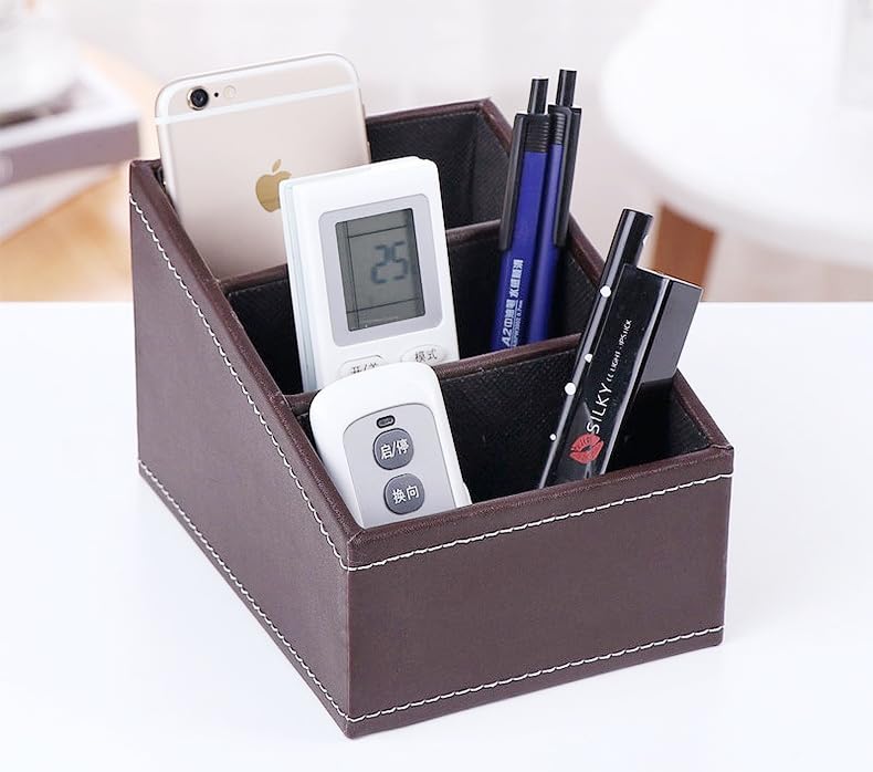 Ansimple Storage Box, Storage Case, Desktop Storage Rack for Stationery, Remote Controls, Smartphones, and Small Items, Organizer Box with PU