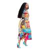 New spring and summer dress African printed bow collar seven-quarter sleeve medium and long dress large size women's clothing