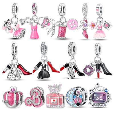 New Copper Women Clutch Lipstick Heels Charms Beads For 3Mm Original Bracelet Diy Jewelry Gift