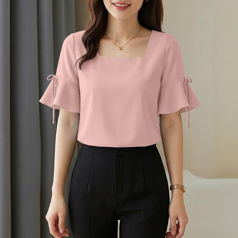 

ZANZEA Women Square Collar Solid Color Summer Loose Half Sleeve Blouse 5XL рожевий
