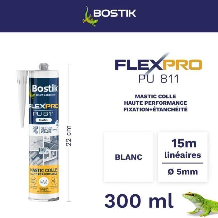 Mastic Colle/joint - BOSTIK - Flexpro PU811 - Tous Matériaux - Intérieur/extérieur - Blanc - 300 Ml
