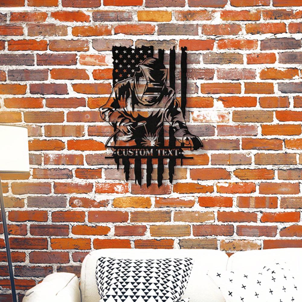 Metal Wall Art American Flag Welding Craftsman Decor Modern Plaque for Dad Birthday Home