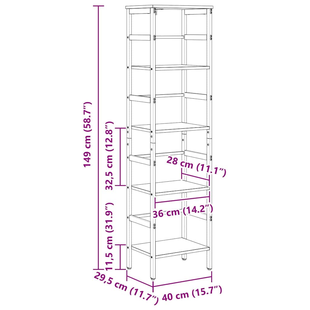 Bookshelf Black Oak Look 40 X 29.5 X 149 Cm