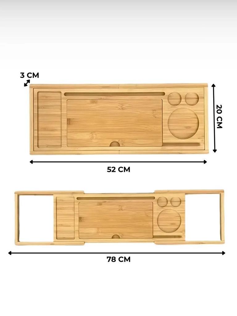 Acacia Wood Luxury Bath Rack: Retractable Holder for Phone, Tablet, and Wine.