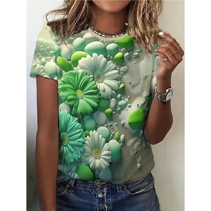 3D-gedrucktes Damen-T-Shirt Sommer Atmungsaktiv Vielseitige Mode-Tops