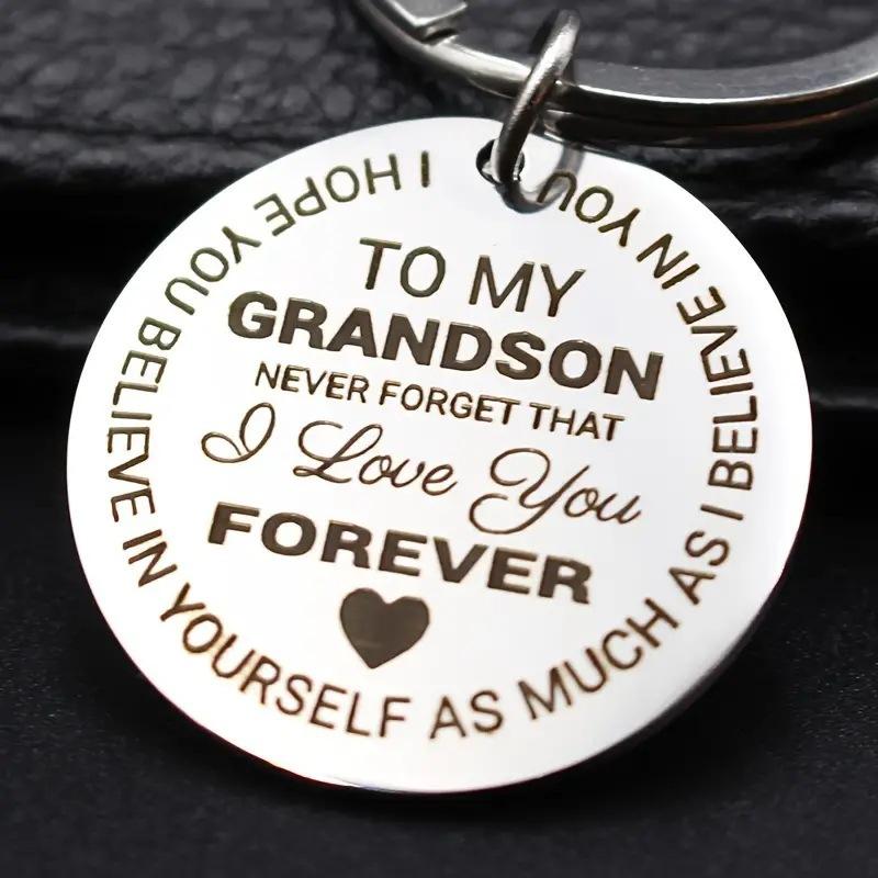 Stainless Steel Keychain Grandparents Gift for Grandson Stainless Steel Keychain for Mothers Day and Fathers Day Backpack Bag Pendant
