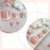 24pcs Short Square Press On Toenails French Tips Design False Toe Nail With Glitters Rhinestones For Fashionable Wear