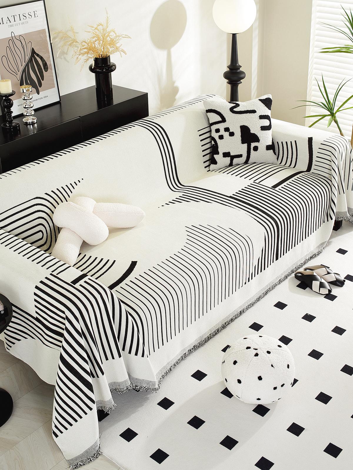 

Полотенце для дивана из шенилла с неровными линиями для гостиной, декор для дома в скандинавском стиле с кисточками по краям, комплект для трехместного дивана 180x180