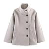 Womens Wool Blend High Neck Short Coat 2026 Street Style Outerwear Black Brown Khaki