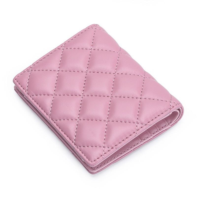 Genuine Leather Short Wallet Women's Sheepskin Diamond-shaped Style Folding Small Multifunctional Change Purse