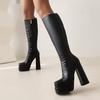 Krazing Pot PU Autumn Winter Shoes Super High Heels Stone Patterns European Design Platform Keep Warm Thigh High Boots
