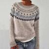 Knitted Sweater Geometric Pattern Patchwork Women's Sweater O-neck Long Sleeve Loose Fit Crochet Top in Color Knitting Style