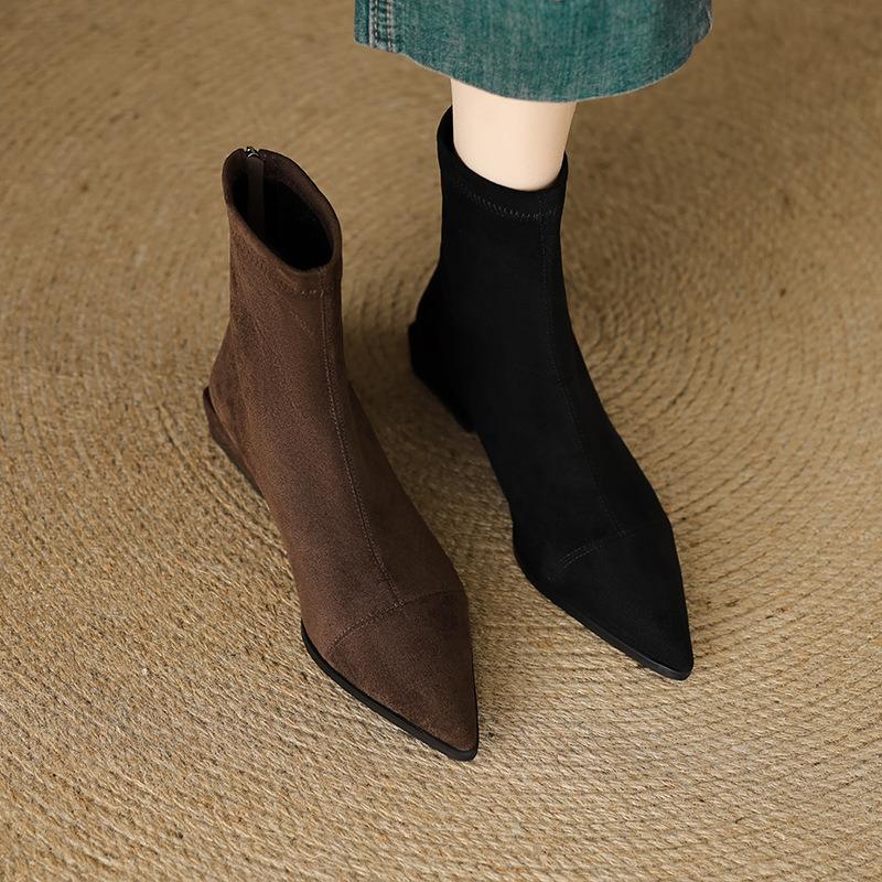 Fashion 2025 Autumn Vintage Suede Women Ankle Boots Ladies Concise Pointed Toe Thick Heel Short Botas Zapatos De Mujer Botas