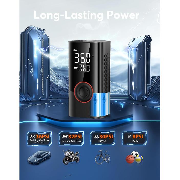 Tire Inflator Portable Air Compressor, 150PSI Air Pump for Car Tires with LED Light, Cordless Tire Pump with Digital Pressure Gauge, Tire Inflator