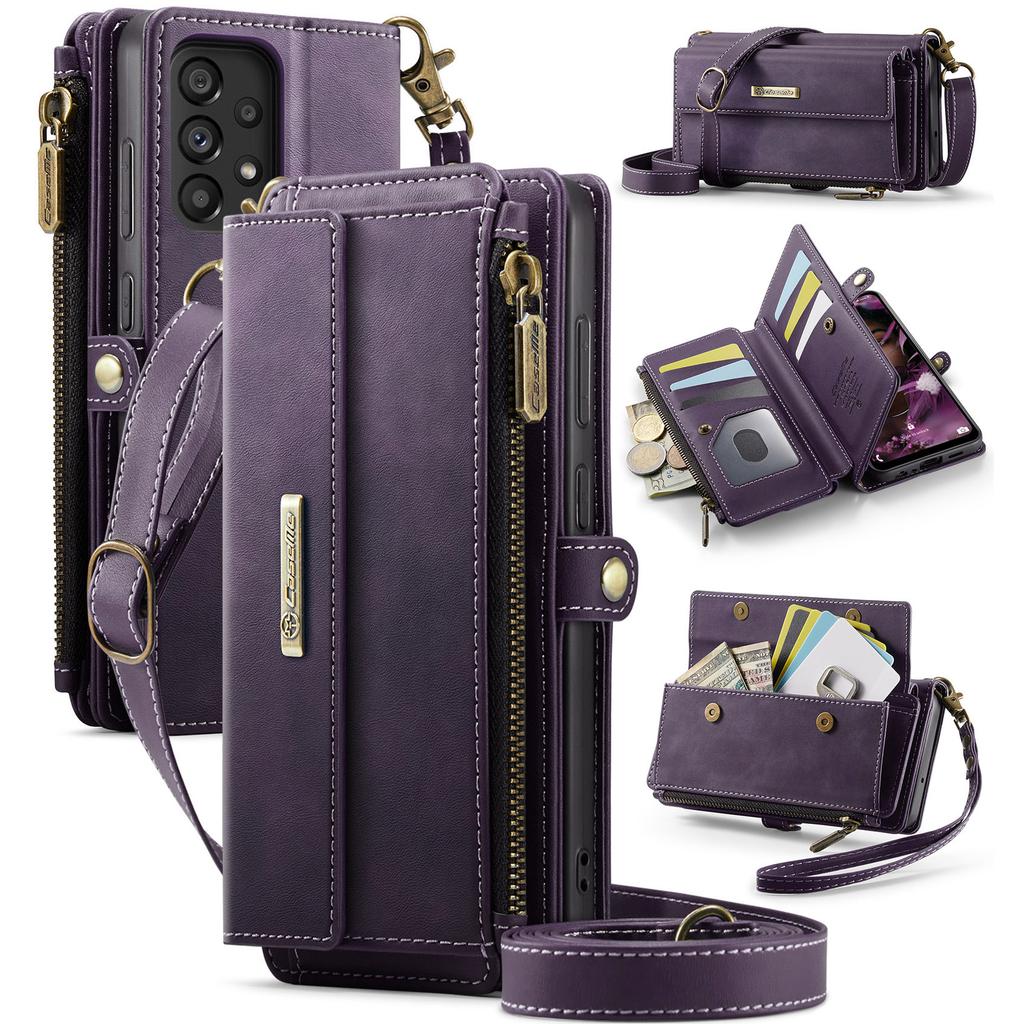 For Samsung Galaxy A52 5G/Galaxy A52 4G Case CASEME C39 RFID Blocking Zipper Wallet Stand Leather Cover with Strap