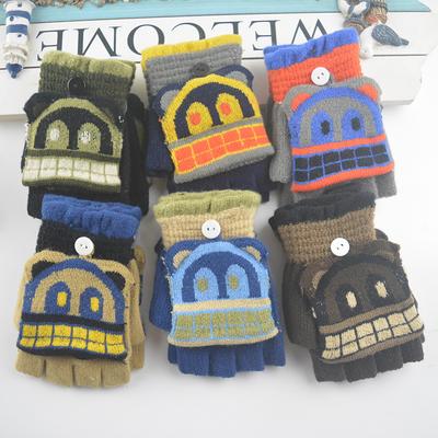 Neue Herbst- und Winter-Kinder-Klapphandschuhe, niedliche Cartoon-Halbfinger-Freilaufhandschuhe, warme Schreibhandschuhe Großhandel