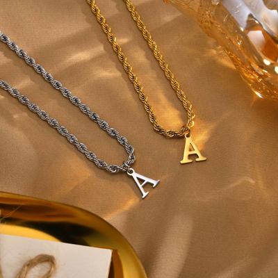 Initial Letters Necklaces for Men Boys,Stainless Steel A-Z 26 Alphabet Charm Pendant with 60CM/23.6" Twisted Rope Chain Gift