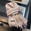 Autumn and winter new thickened soft warm scarf women's 100 wool double-sided solid color fringed scarf